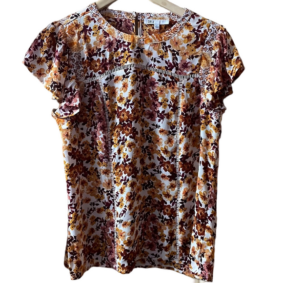 DR2 Tops - DR2 Floral Blouse - Burgundy and Mustard